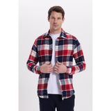 TUDORS Slim Fit Kareli Kışlık Oduncu Gömlek, L, DR250028, Kırmızı-Lacivert, Erkek