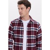 TUDORS Slim Fit Kareli Kışlık Oduncu Gömlek, M, DR250028-3129, Bordo, Erkek