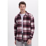 TUDORS Slim Fit Kareli Kışlık Oduncu Gömlek, M, DR250028, Bordo-Ekru, Erkek