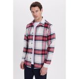 TUDORS Slim Fit Kareli Kışlık Oduncu Gömlek, M, DR250028, Kırmızı-Beyaz, Erkek