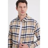 Tudors Slim Fit Kışlık Kareli Oduncu Erkek Gömlek - XL - Bej
