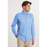 Tudors Slim Fit Kolay Ütü Teri Emen Nefes Alan Doku Kravatlık Dört Mevsim Erkek Gömlek - Mavi - 2XL