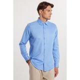 Tudors Slim Fit Kolay Ütü Teri Emen Nefes Alan Doku Kravatlık Dört Mevsim Erkek Gömlek - Mavi