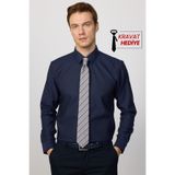Tudors Slim Fit Lacivert Non-Iron %100 Pamuk Doğa Dostu Ekoteks Belgeli Gömlek
