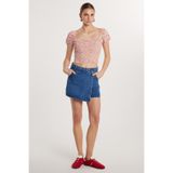 Tudors Slim Fit Lastikli Kısa Kol Kare Yaka Bluz, S, BYGM2521, Pembe-Turuncu, Kadın