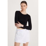 TUDORS Slim Fit Modal Kumaş Pamuklu Bisiklet Yaka Bluz, L, BYGM2516, Siyah, Kadın