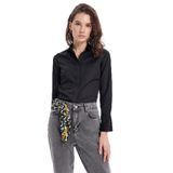 TUDORS Slim Fit Non-Iron Pamuklu Gömlek, L, BYGM2581, Siyah, Kadın