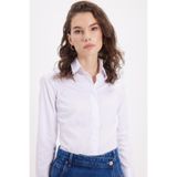 TUDORS Slim Fit Non-Iron Pamuklu Gömlek, M, BYGM2581, Beyaz, Kadın