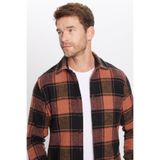 TUDORS Slim Fit Oduncu Kareli Kışlık Gömlek, S, DR250002-3042, Turuncu ve Siyah Kareli, Erkek