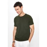 TUDORS Slim Fit Pamuklu Bisiklet Yaka Tişört, L, TS210001-01, Haki, Erkek