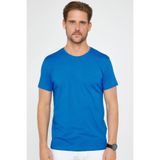 TUDORS Slim Fit Pamuklu Likralı Esnek Kumaş Basic Bisiklet Yaka Tişört, S, TS210001-01, Turkuaz, Erkek