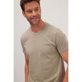 TUDORS Slim Fit Pamuklu Likralı Esnek Kumaş Bisiklet Yaka Tişört, M, TS210001-11, Haki, Erkek