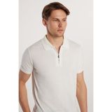 TUDORS Slim Fit Pamuklu Örme Polo Yaka Tişört Fermuarlı, L, TS250003, Beyaz, Erkek