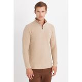 TUDORS Slim Fit Pamuklu Yarım Fermuarlı Sweatshirt, S, SW250021, Taş, erkek