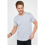 TUDORS Slim Fit Pamuklu Yumuşak Doku Likralı Esnek Kumaş Basic Bisiklet Yaka Tişört, XXL, TS210001-000, Gri, Erkek