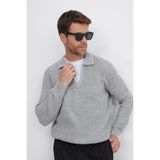 TUDORS Slim Fit Polo Yaka Kazak, S, Slim Fit Dar Kesim Polo Yaka, Açık Gri, Erkek