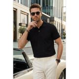 TUDORS Slim Fit Polo Yaka T-shirt, M, TS240019, Siyah, Erkek