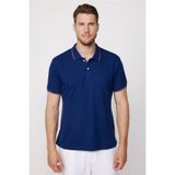 TUDORS Slim Fit Polo Yaka T-shirt%100 Pamuk Kol Şeritli, L, TS230024-01, Lacivert, Erkek