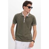 TUDORS Slim Fit Polo Yaka T-shirt%100 Pamuk Pike Kumaş Fermuarlı, XL, TS230013, Haki, Erkek