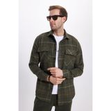 TUDORS Slim Fit Spor Yaka Çift Cep Kapaklı Kareli Gömlek, S, DR250018, Haki-Bej, Erkek
