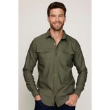 Tudors Slim Fit Spor Yaka Yıkamalı Çift Cepli Armürlü Denim Kot Erkek Gömlek - Yeşil - 2XL