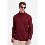 Tudors Slim Fit Tam Boğazlı Yaka Düz Yün Bordo Erkek Triko Kazak - XL
