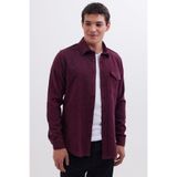 TUDORS Slim Fit Tek Cep Kapaklı Düz Oduncu Spor Gömlek, S, DR250026, Bordo, Erkek