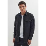 TUDORS Slim Fit Tek Cep Kapaklı Düz Oduncu Spor Gömlek, S, DR250026, Siyah, Erkek