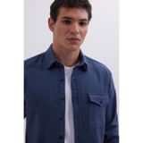 TUDORS Slim Fit Tek Cep Kapaklı Düz Oduncu Spor İndigo Gömlek, L, DR250026, İndigo, Erkek