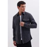 TUDORS Slim Fit Tek Cep Kapaklı Düz Oduncu Spor Koyu Gri Gömlek, L, DR250026, Koyu Gri, Erkek