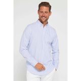 TUDORS Slim Fit Uzun Kol Çizgili Yaka Düğmeli Gömlek, XL, DR230066-2500, Açık Mavi Çizgili, Erkek