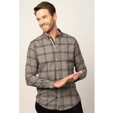 Tudors Slim Fit Uzun Kol Ekoseli Biyeli Yaka Düğmeli Erkek Gömlek