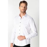 Tudors Slim Fit Uzun Kol Siyah Düğmeli Düz Erkek Beyaz Gömlek