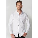 Tudors Slim Fit Uzun Kol Siyah Düğmeli Hakim Yaka Poplin Beyaz Erkek Gömlek