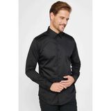 Tudors Slım Fıt Uzun Kollu %100 Koton Saten Premium Erkek Siyah Gömlek - 2XL