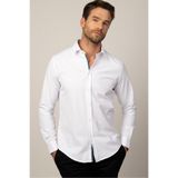 Tudors Slim Fit Uzun Kollu Armürlü Düğme Patı Erkek Beyaz Gömlek, M Beden