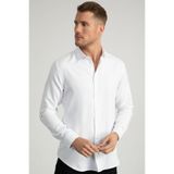 Tudors Slim Fit Uzun Kollu Armürlü Erkek Beyaz Gömlek, M Beden