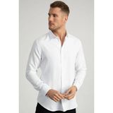 Tudors Slim Fit Uzun Kollu Armürlü Erkek Beyaz Gömlek - XL
