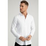 Tudors Slim Fit Uzun Kollu Armürlü Erkek Beyaz Gömlek