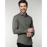 Tudors Slim Fit Uzun Kollu Armürlü Erkek Haki Gri Gömlek - 2XL