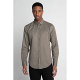 Tudors Slim Fit Uzun Kollu Armürlü Erkek Haki Gri Gömlek