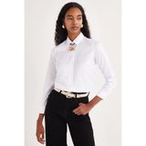 TUDORS Slim Fit Uzun Kollu Basic Gömlek, XL, BYGM2550, Beyaz, Kadın