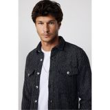 TUDORS Slim Fit Uzun Kollu Çizgili Çift Cepli Kışlık Oduncu Gömlek, M, DR240004-353, Siyah, Erkek