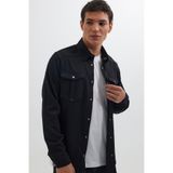 Tudors Slim Fit Uzun Kollu Dar Kesim Denim Kot Çift Cepli Spor Yaka Erkek Siyah Gömlek