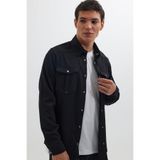 TUDORS Slim Fit Uzun Kollu Dar Kesim Denim Kot Çift Cepli Spor Yaka Gömlek, L, DR210033-701, Siyah, Erkek