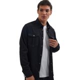TUDORS Slim Fit Uzun Kollu Dar Kesim Denim Kot Çift Cepli Spor Yaka Gömlek, M, DR210033-701, Siyah, Erkek