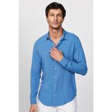 Tudors Slim Fit Uzun Kollu Dar Kesim Dökümlü Viskon Erkek Gömlek, İndigo