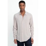Tudors Slim Fit Uzun Kollu Dar Kesim Dökümlü Viskon Erkek Gömlek, Taş, S