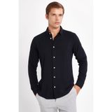 Tudors Slim Fit Uzun Kollu Dar Kesim Dökümlü Viskon Erkek Siyah Gömlek, L Beden
