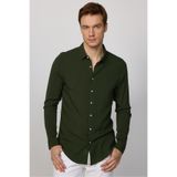 Tudors Slim Fit Uzun Kollu Dar Kesim Dökümlü Viskon Haki Erkek Gömlek, L Beden